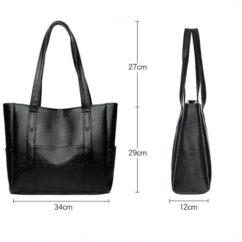 TRAVEASY 2024 Casual PU Leather Large Capacity Top Hand Bags for Women Fashion Zipper Solid Color Vintage Ladies Tote Bag