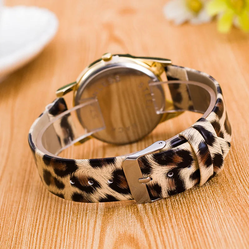Women Geneva Watch Leather Strap Analog Quartz Wrist Watches Leopard Cat Face Glasses Kids Clock Ladies Watch Relogio Feminino